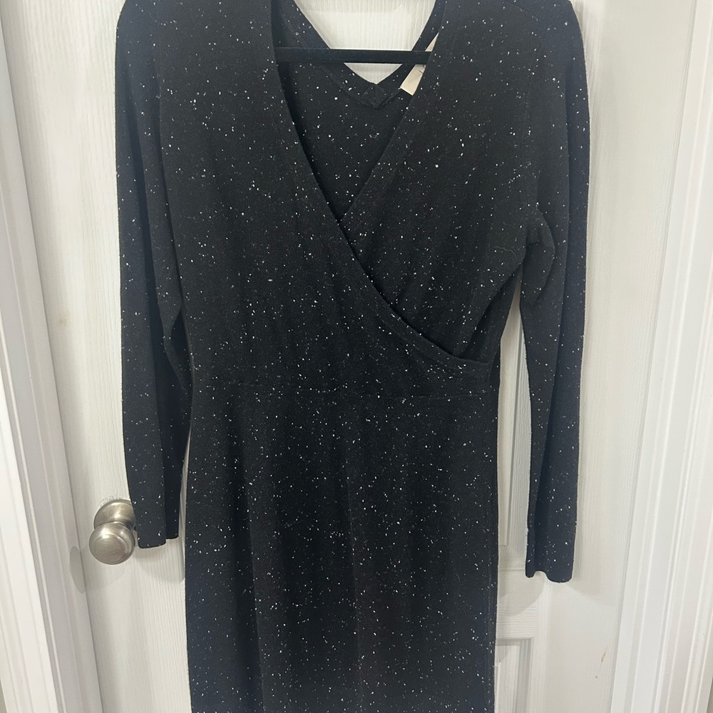 LOFT Black Long Sleeve V-Neck Sheath Dress